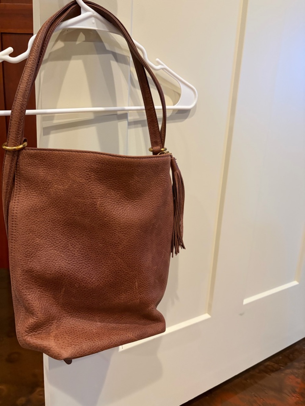 HOBO Rustic Brown Pebbled Leather Shoulder Bag with Tassel